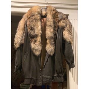 Vintage Leather Coat with Fox Fur